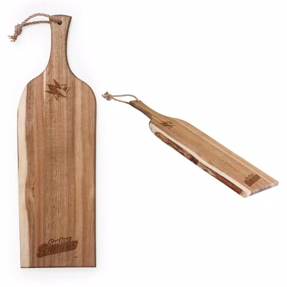 Picnic Time San Jose Sharks 24 in. Acacia Wood Serving Plank with Live Bark Edge