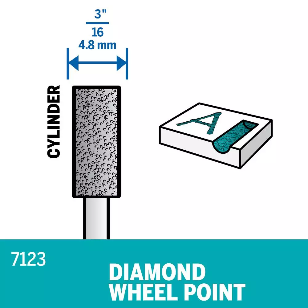 Dremel 3/16 in. Diamond Wheel Cylinder Point Rotary Accessory for Wood, Ceramic, Glass & Hardened Steel