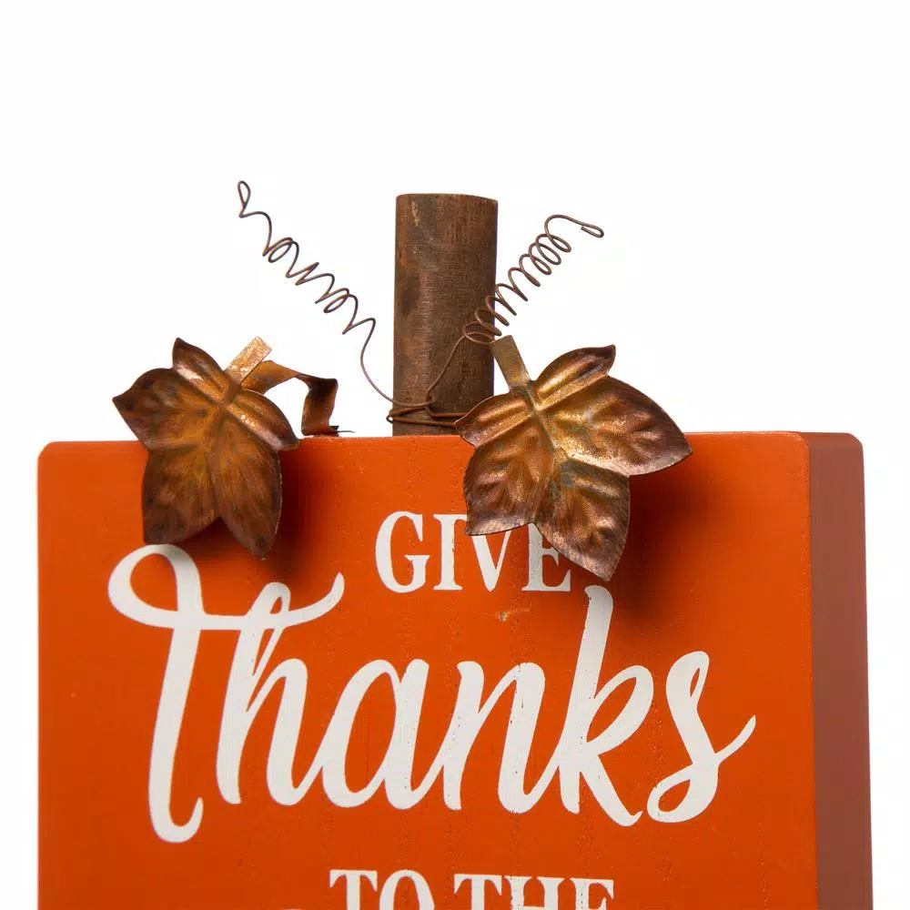 Glitzhome 8.85 in. Fall Wooden Pumpkin Table Decor Set, 3-Pack with Harvest Blessing Words