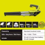RYOBI ONE+ 18V Cordless Leaf Blower Kit with 4.0 Ah Battery and Charger, 100 MPH, 280 CFM, Refurbished thumbnail 8