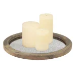 Stonebriar Collection Stonebriar Rustic Round Wood and Antique Mirror Serving Tray, Brown thumbnail 3