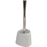Unbranded Modern White Toilet Bowl Brush with Holder, Chrome Plated Handle, Compact Design thumbnail 1
