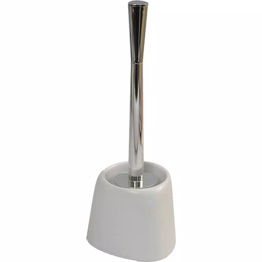 Unbranded Modern White Toilet Bowl Brush with Holder, Chrome Plated Handle, Compact Design