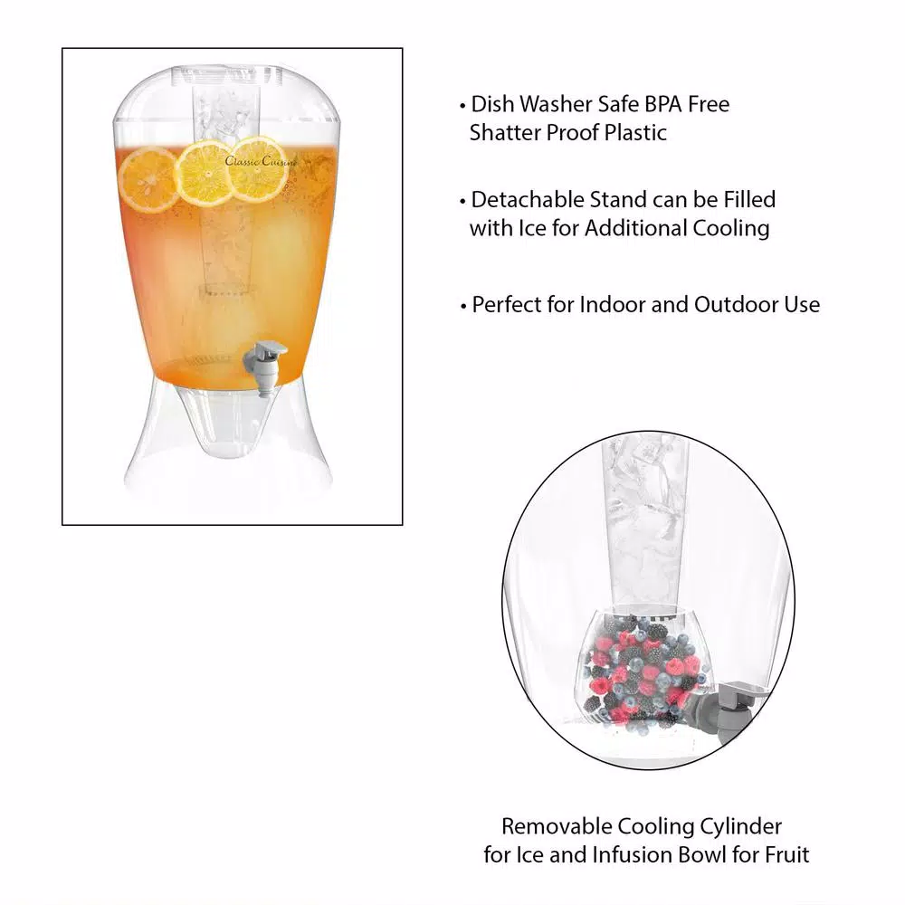 Classic Cuisine 8 Qt. BPA-Free Shatterproof Beverage Dispenser with Infusion Bowl