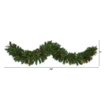 Nearly Natural 6 ft. Pre-lit Mixed Pine Artificial Christmas Garland with LED Lights, Berries and Pinecones thumbnail 2