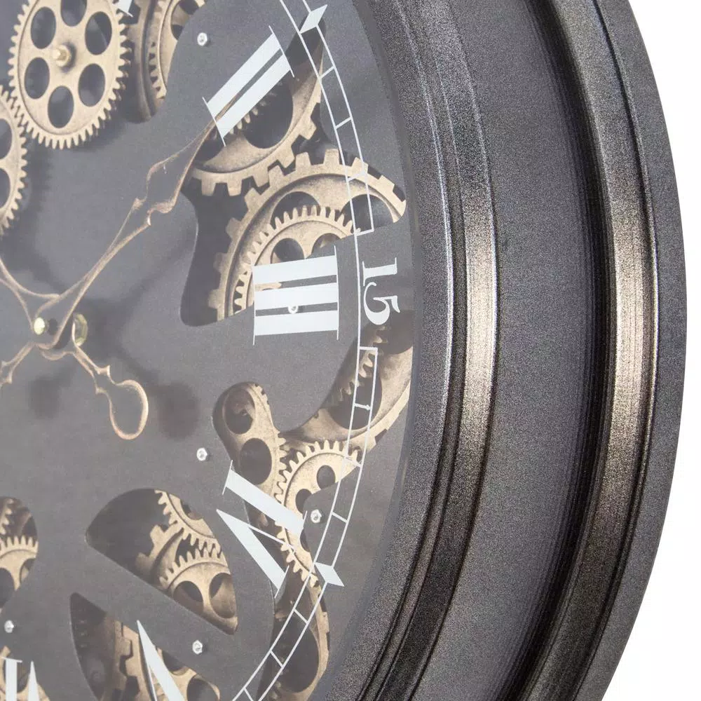 Yosemite Home Decor Yosemite Home Paris II Gear Wall Clock - Industrial Black and Gold Round Analog Clock