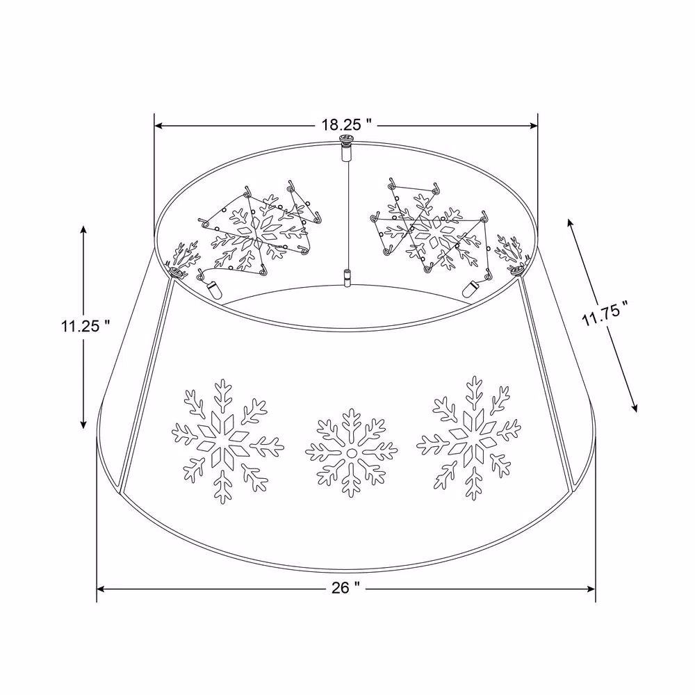 Glitzhome 26 in. Snowflake Diecut Metal Tree Collar with Light String, Silver
