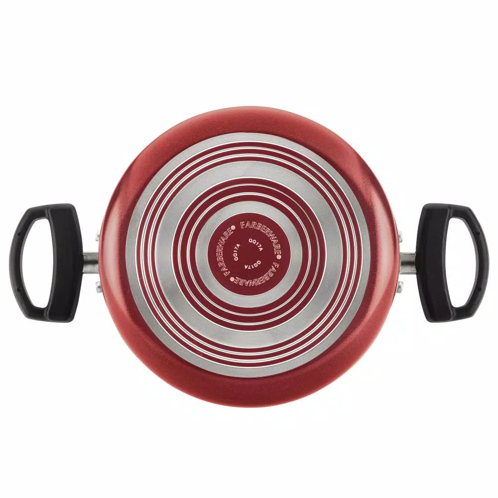 Farberware Neat Nest 6-Quart Aluminum Nonstick Saucepot with Glass Lid, Red