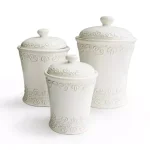 American Atelier Bianca Scroll 3-Piece White Ceramic Canister Set with Lids thumbnail 1