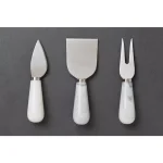 Fox Run White Marble and Stainless Steel Cheese Knife Set of 3 - Knife, Fork, and Spreader thumbnail 3