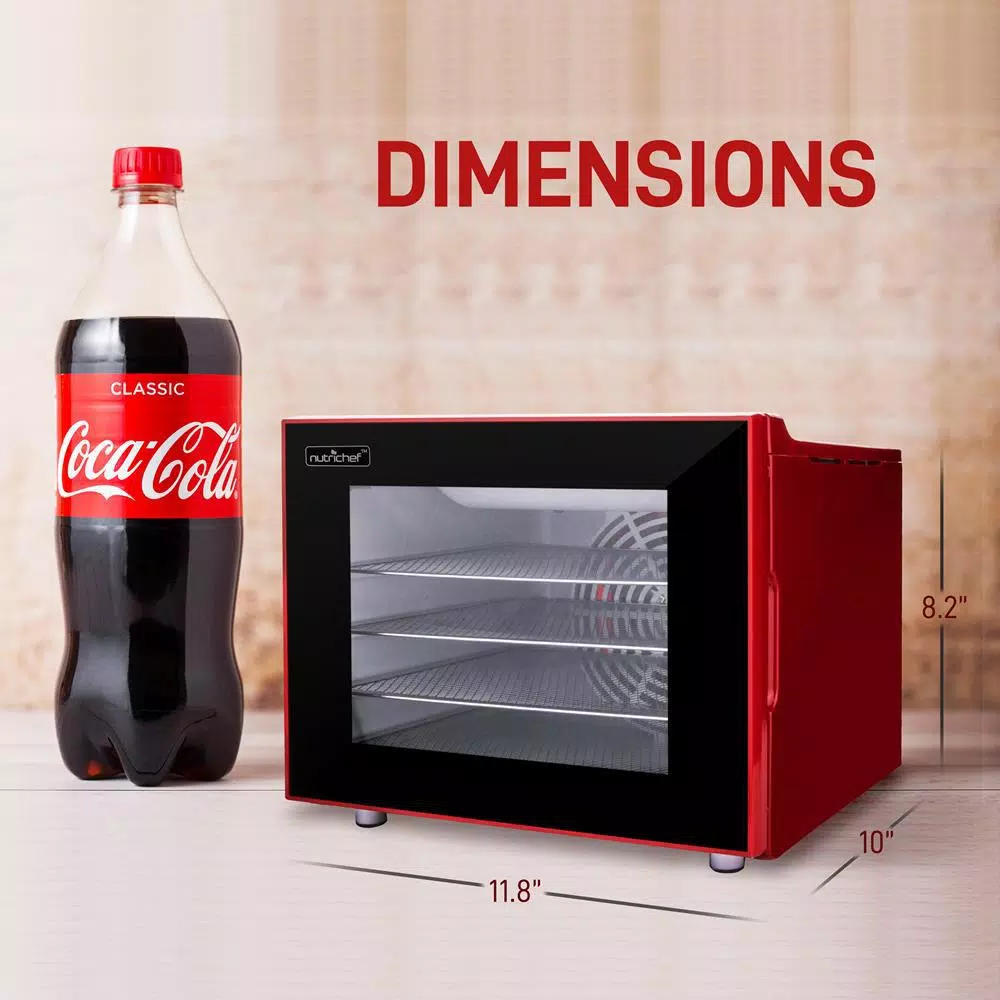NutriChef 4-Tray Food Dehydrator Machine, 350W with Digital Timer and Temperature Control, Red