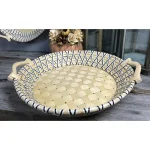 Unbranded Criss Cross Black and Unfinished Round Rattan Serving Tray with Poplar Handles thumbnail 1