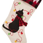 Glitzhome 21 in. LED Embroidered Dog Christmas Stockings, Cream Linen Polyester (2-Pack) thumbnail 5