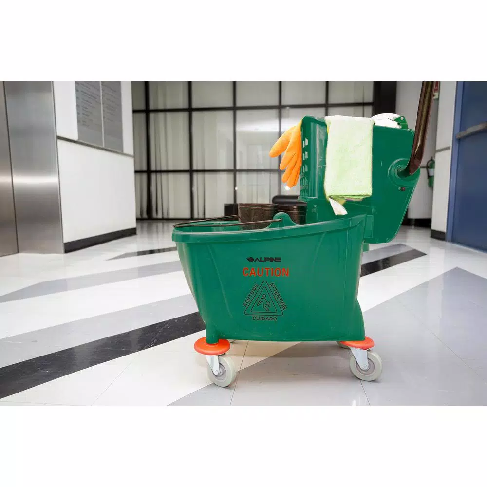 Alpine Industries 36 Qt. Mop Bucket with Side Press Wringer, Green