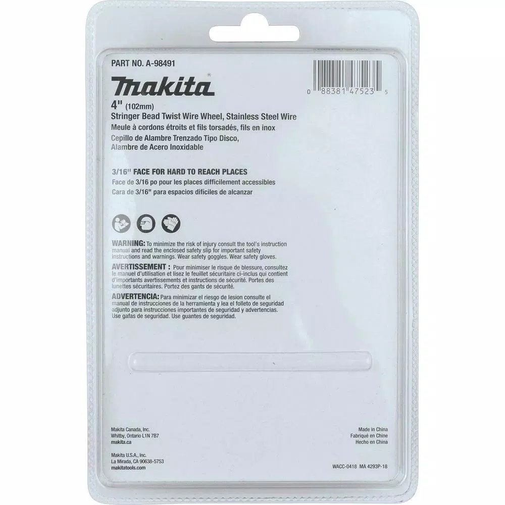Makita 4 in. Stainless Steel Stringer Bead Twist Wire Wheel for Angle Grinders