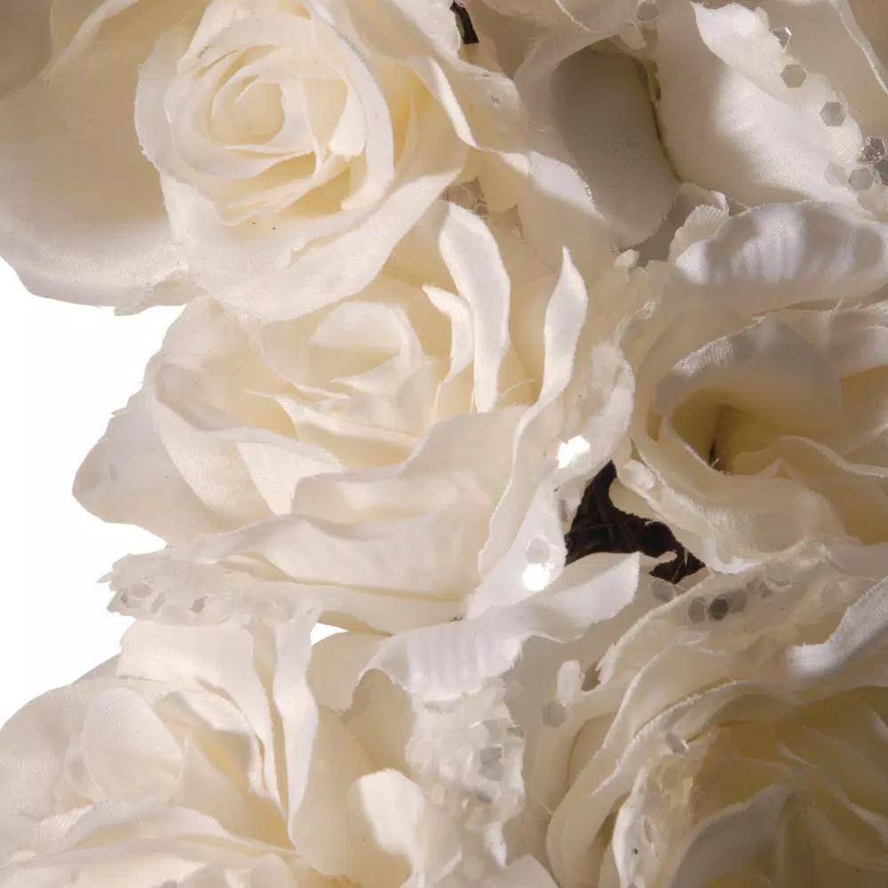 National Tree Company 9.5 in. White Rose Heart Wreath - Handcrafted Fabric Flower Decoration