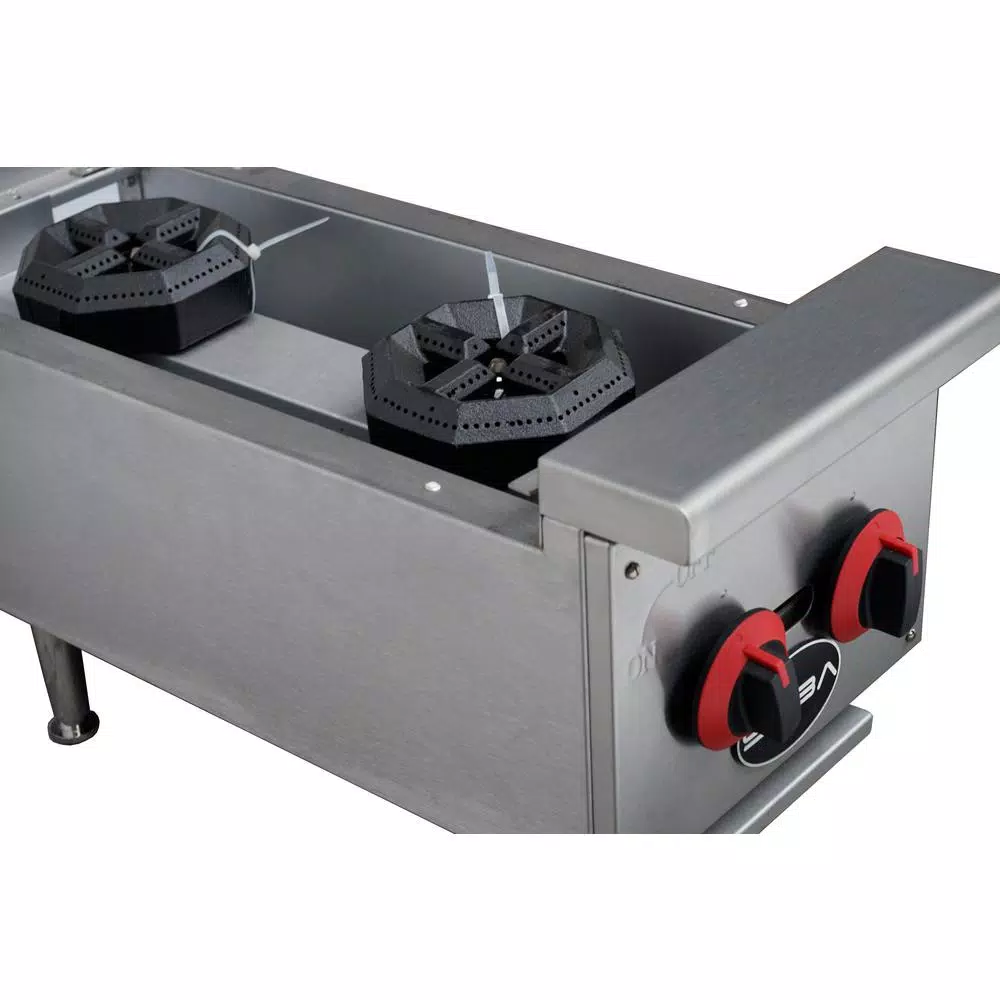 SABA 12 in. Commercial Gas Hotplate Cooktop, 2 Burners, Stainless Steel