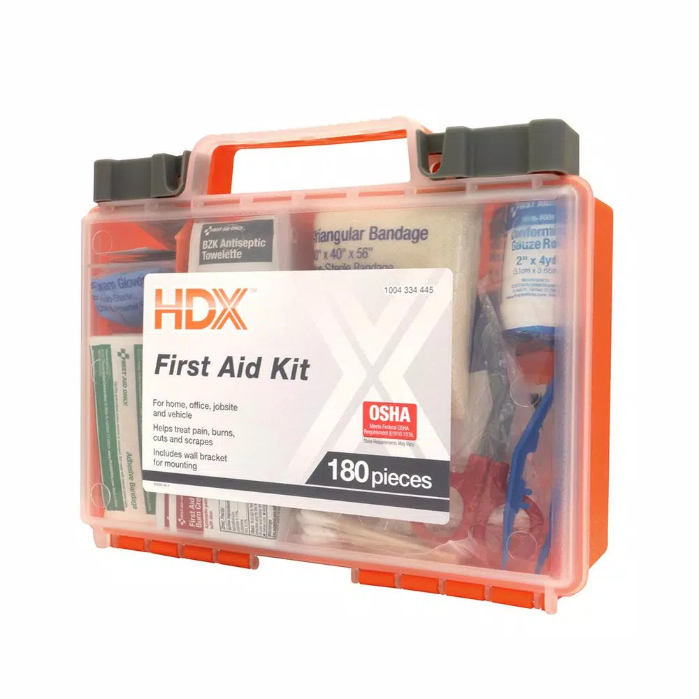 HDX 180-Piece First Aid Kit with Clear Protective Case