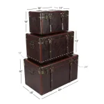 LITTON LANE Globetrotter Wood and Matte Brown Leather Decorative Trunk Set of 3 thumbnail 7