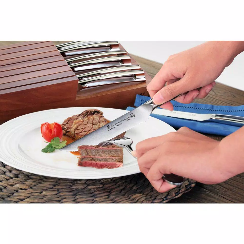 Cangshan N1 Series 5 in. Steak Knife Set with Acacia Wood Block, 9-Piece Set