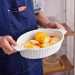 MALACASA 2-Piece White Oval Porcelain Bakeware Set, 12.75 in. and 14.5 in. Ceramic Baking Dishes thumbnail 5