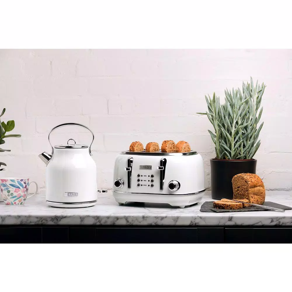 Haden Heritage 4-Slice Retro Wide Slot Toaster, 1500W, White