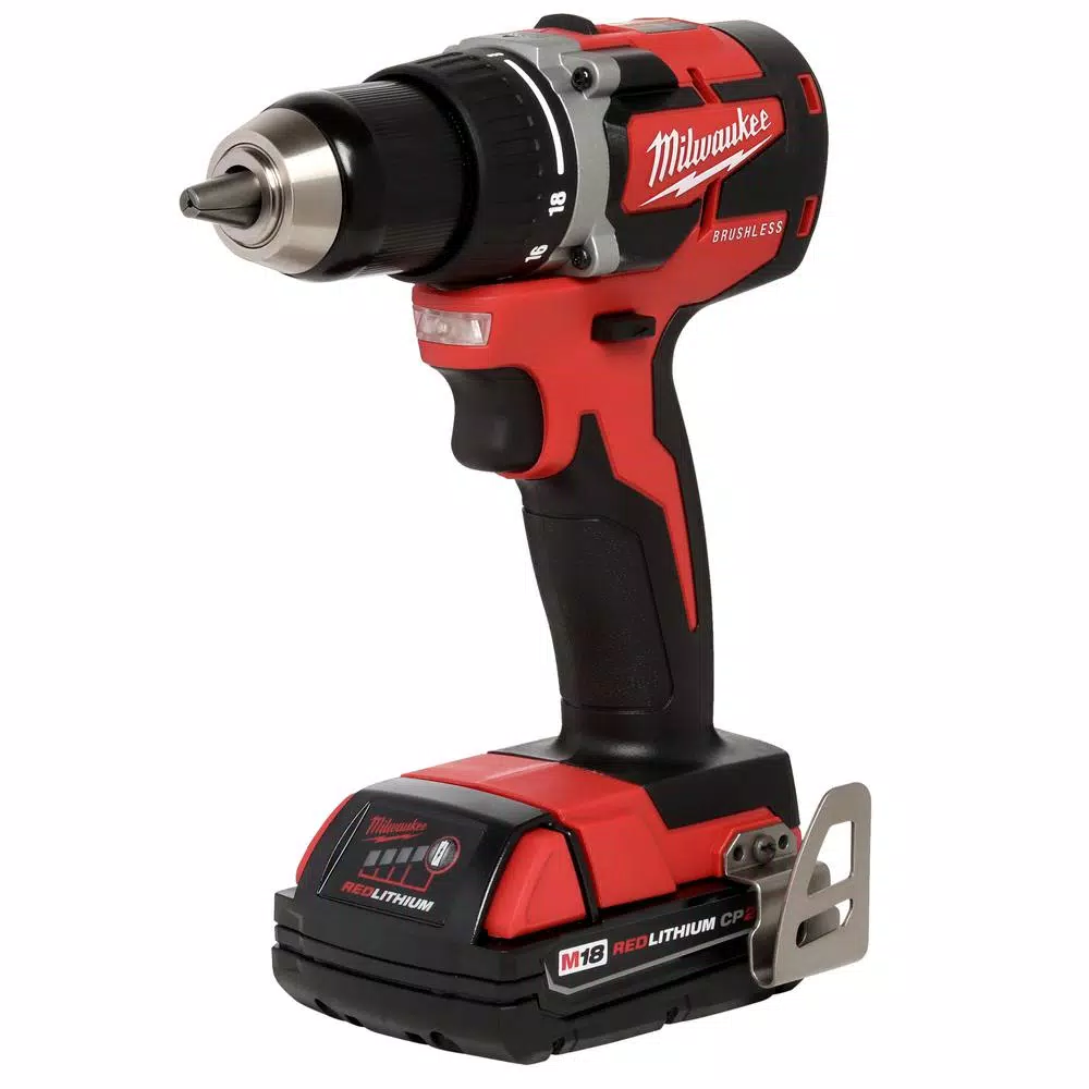 Milwaukee M18 1/2 in. Compact Brushless Cordless Drill/Driver Kit with (2) 2.0 Ah Batteries, Charger and Case