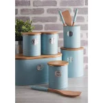 Mason Cash Living Coated-Steel Blue 7.7 qt. Bread Bin with Sustainable Bamboo Lid thumbnail 2