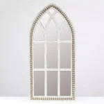 Luxen Home Modern White Arched Cathedral Wall Mirror with Distressed Wood Frame, 39.4 x 18.9 in. thumbnail 1
