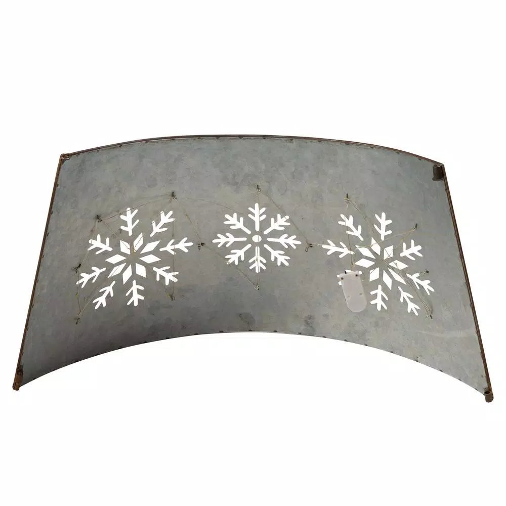 Glitzhome 26 in. Snowflake Diecut Metal Tree Collar with Light String, Silver