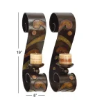 LITTON LANE 19 in. Scrolled Iron Candle Sconces with Metallic Brown Finish (Pair) thumbnail 7
