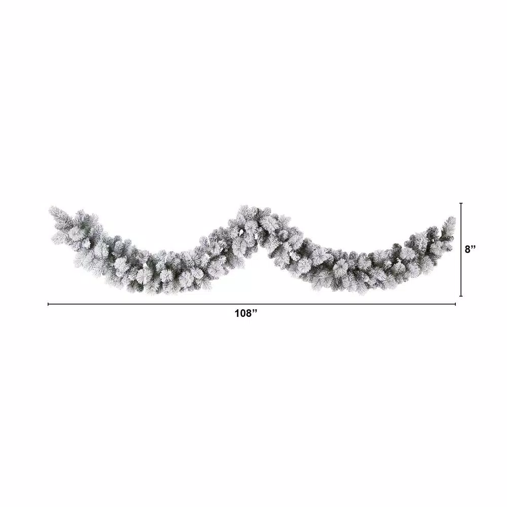 Nearly Natural 9 ft. Flocked Artificial Christmas Evergreen Garland, Unlit