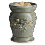 Candle Warmers Etc Perennial Illumination Fragrance Warmer - Jade Green Crackle Glaze with Floral Design thumbnail 1