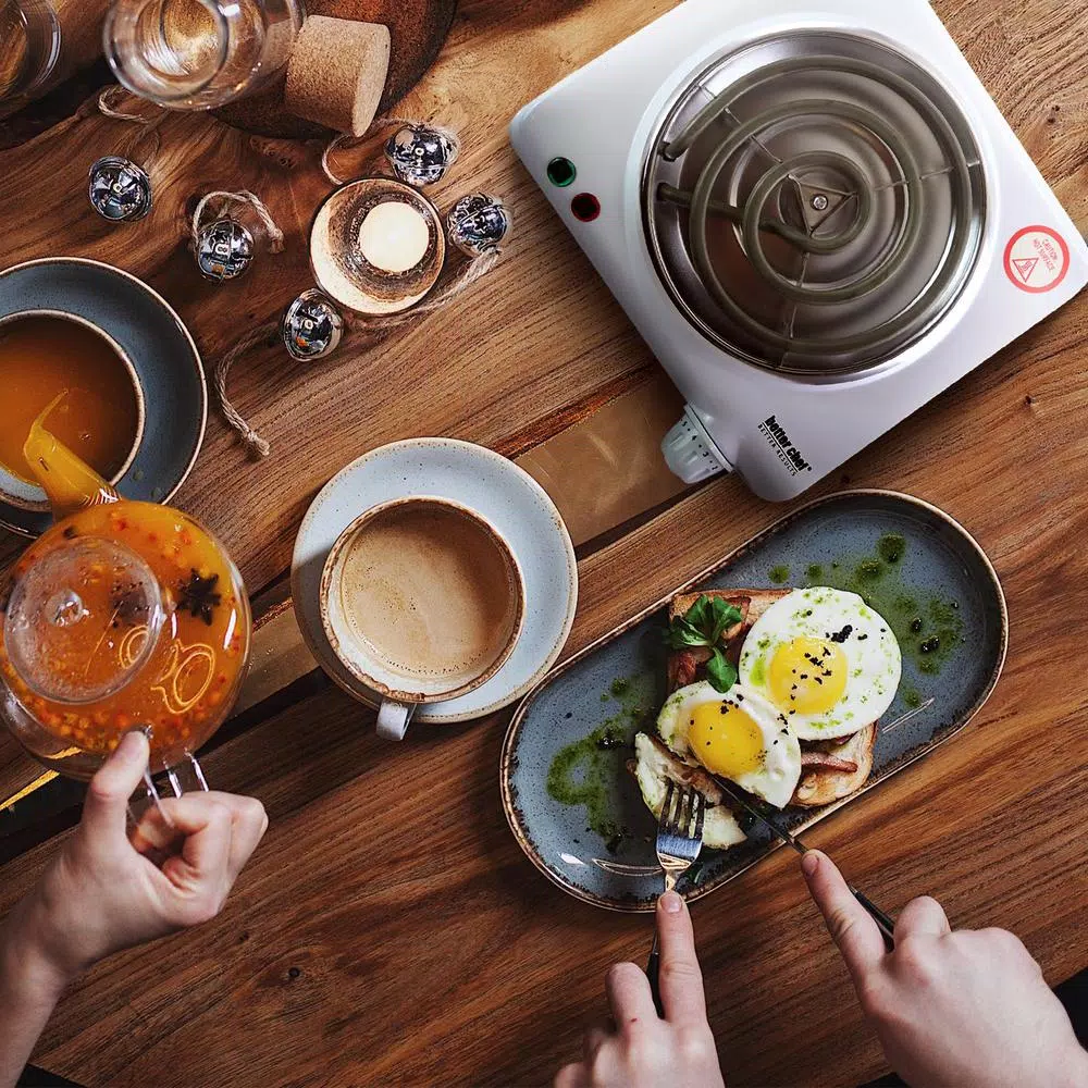 Better Chef 7 in. Single Burner White Electric Portable Countertop Hot Plate with Thermostat