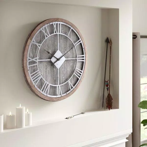 Utopia Alley 28" Oversized Roman Numeral Wall Clock, Gray Wood Finish & Metal Face