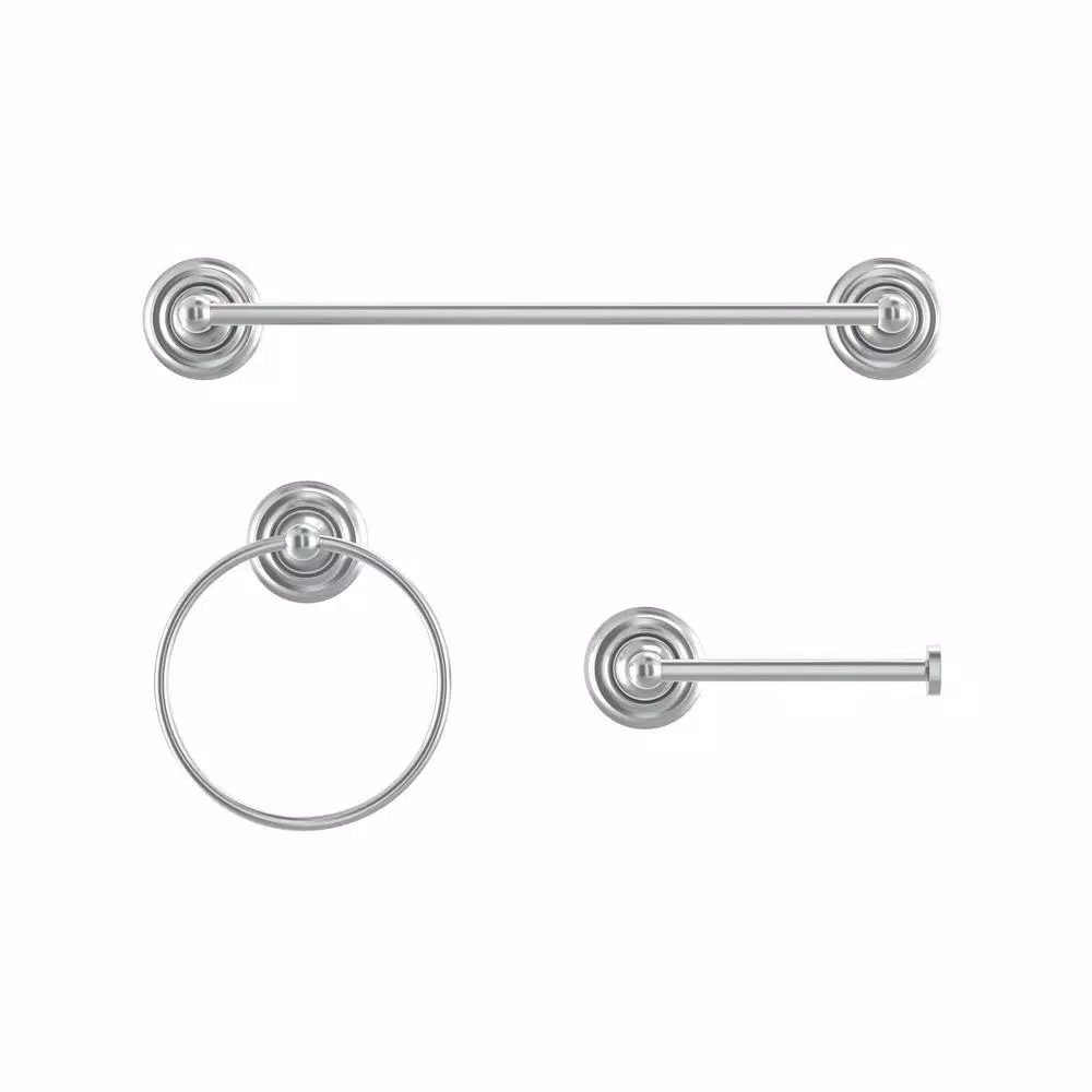 Glacier Bay Tennyson 3-Piece Chrome Bath Hardware Set with 18 in. Towel Bar, Towel Ring, and Toilet Paper Holder