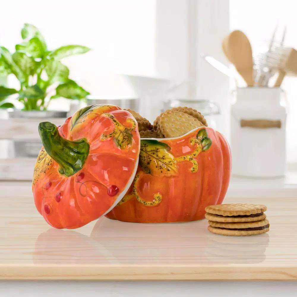 Gibson Home Stoneware Pumpkin Cookie Jar with Lid, Orange