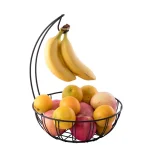 Basicwise Wire Metal Fruit Basket Holder with Integrated Banana Hanger - Black thumbnail 6