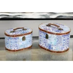 LITTON LANE Vintage Oval Wood and Faux Leather Case-Style Storage Boxes with Lids (Set of 2) thumbnail 1