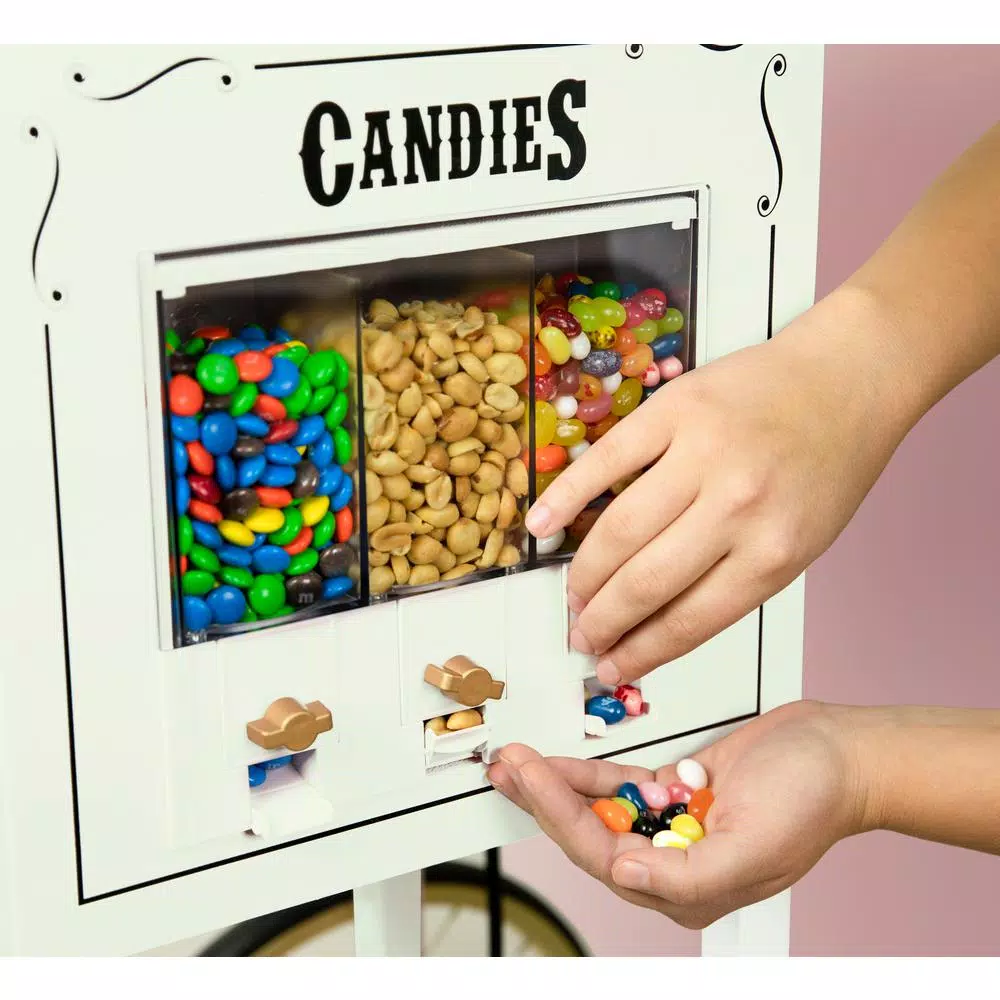 Nostalgia 600W 8 oz. Ivory Popcorn Machine with Cart and Candy Dispenser