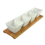 Elama Signature Collection Stoneware Appetizer and Condiment Server Set with Bamboo Tray thumbnail 1