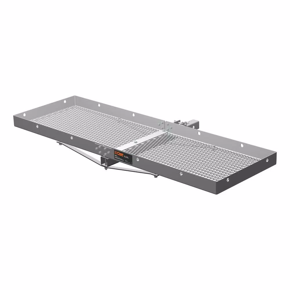 CURT 60" x 20" Aluminum Tray-Style Cargo Carrier with 2" Folding Shank, 500 lb. Capacity
