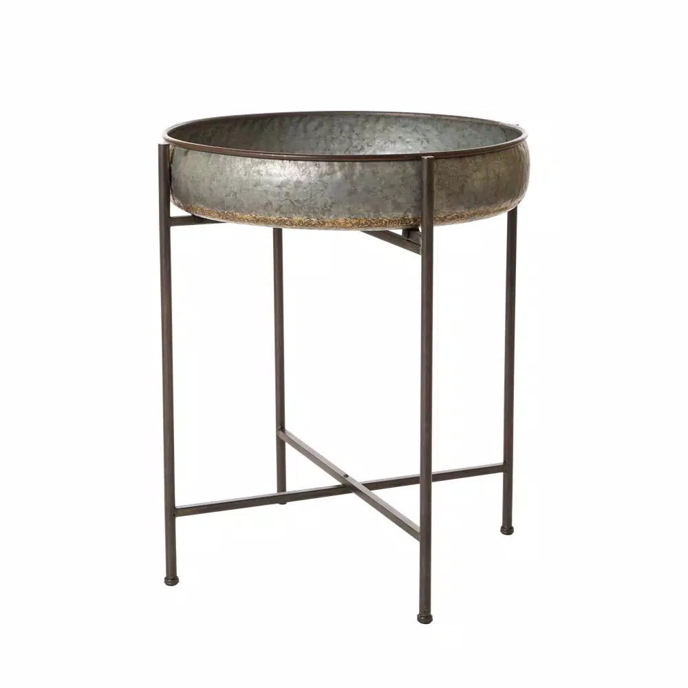 Glitzhome 25.79 in. Galvanized Metal Farmhouse Shelf with Removable Round Tray