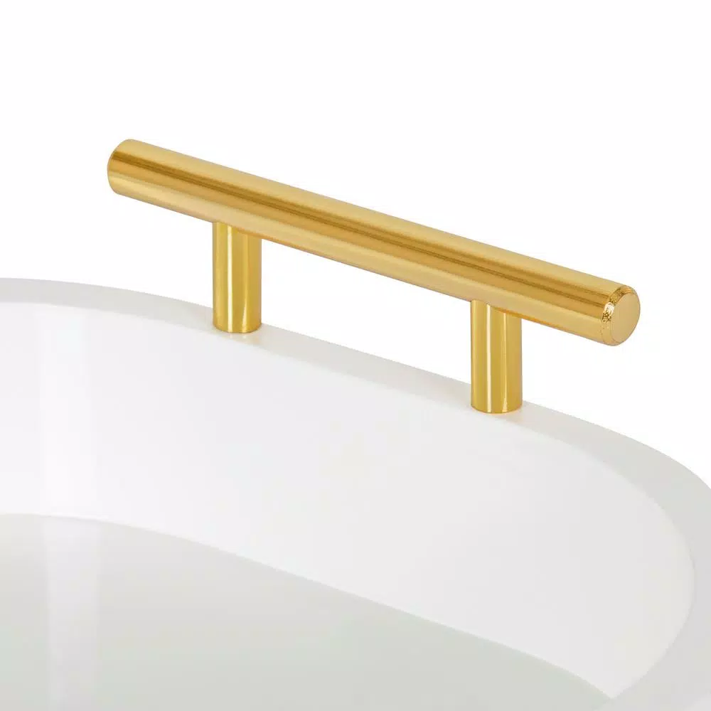 Kate and Laurel Lipton White Decorative Wood Tray with Gold Metal Handles