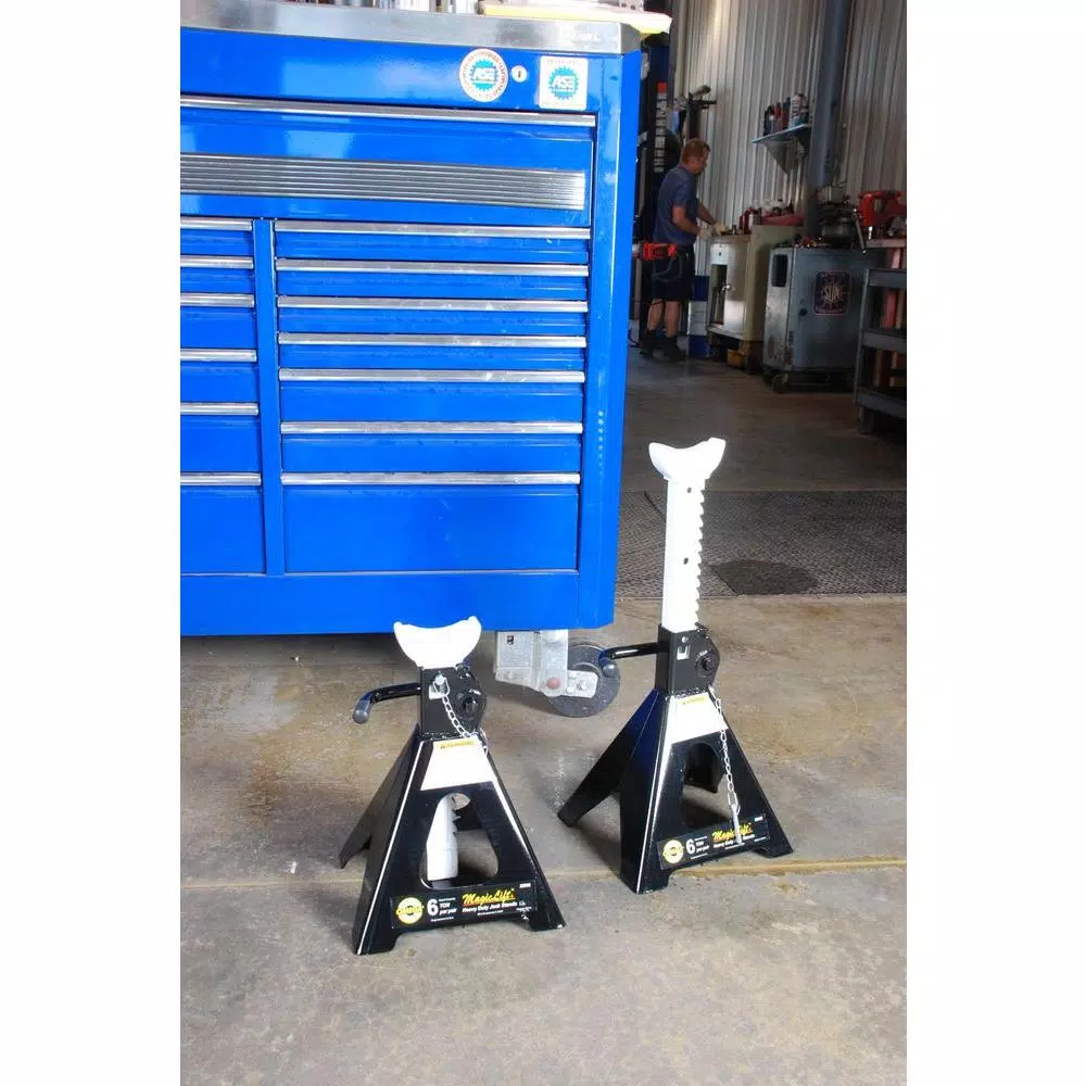 Omega 32066 Magic Lift 6 Ton Jack Stands, Heavy-Duty Steel Ratcheting Stands