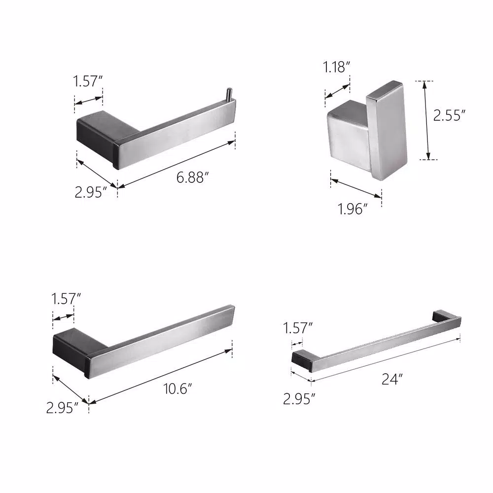 Boyel Living Stainless Steel 4-Piece Bathroom Accessories Set - Silver Wall Mounted Hardware Kit