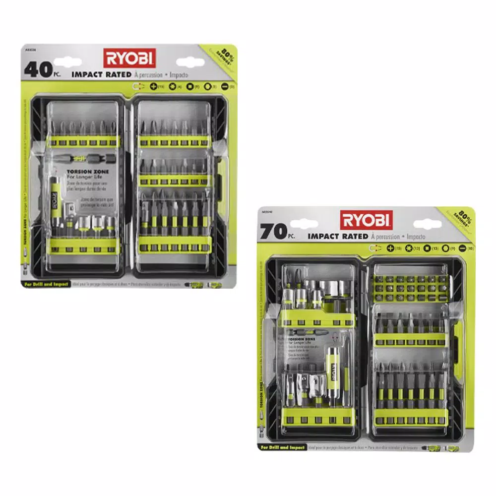 RYOBI Impact Rated Driving Bit Sets - 40-Piece or 70-Piece Kits