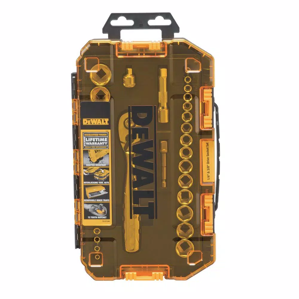 DEWALT 49-Piece 1/4 in. and 3/8 in. Drive Ratchet & Socket Set with Bonus 15-Piece Accessory Set