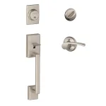 Schlage Century Satin Nickel Single Cylinder Deadbolt with Merano Left-Handed Lever Handleset thumbnail 1