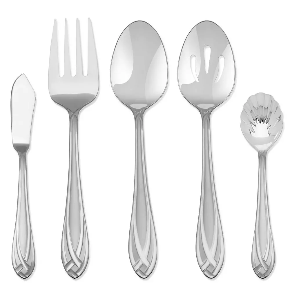 Hampton Forge Lace Frosted 54-Piece 18/0 Stainless Steel Flatware Set with Wood Caddy, Service for 8